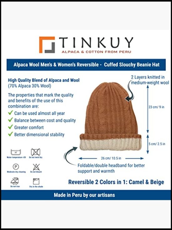 Reversible Alpaca Wool Cuffed Slouchy Beanie Hat Unisex main image 5